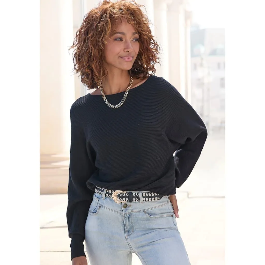 Vivance Strickpullover mit U-Boot-Ausschnitt, Fledermausärmel, Streifenoptik, Oversize