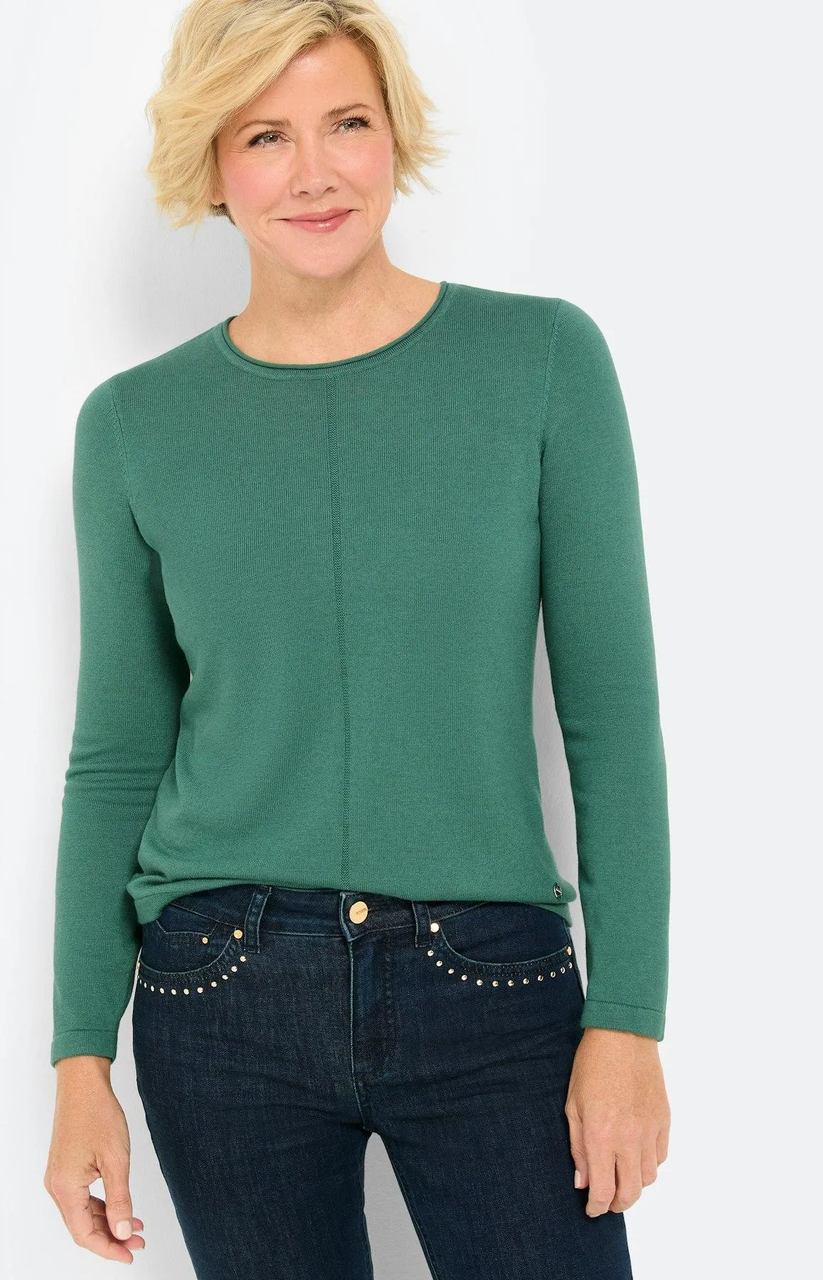 Strickpullover mit Rollkante, Smaragd