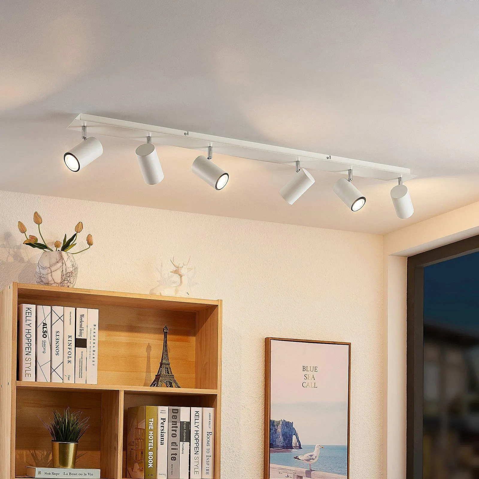 Lindby Deckenstrahler Joffrey, 116 cm, weiß, 6-flg., GU10