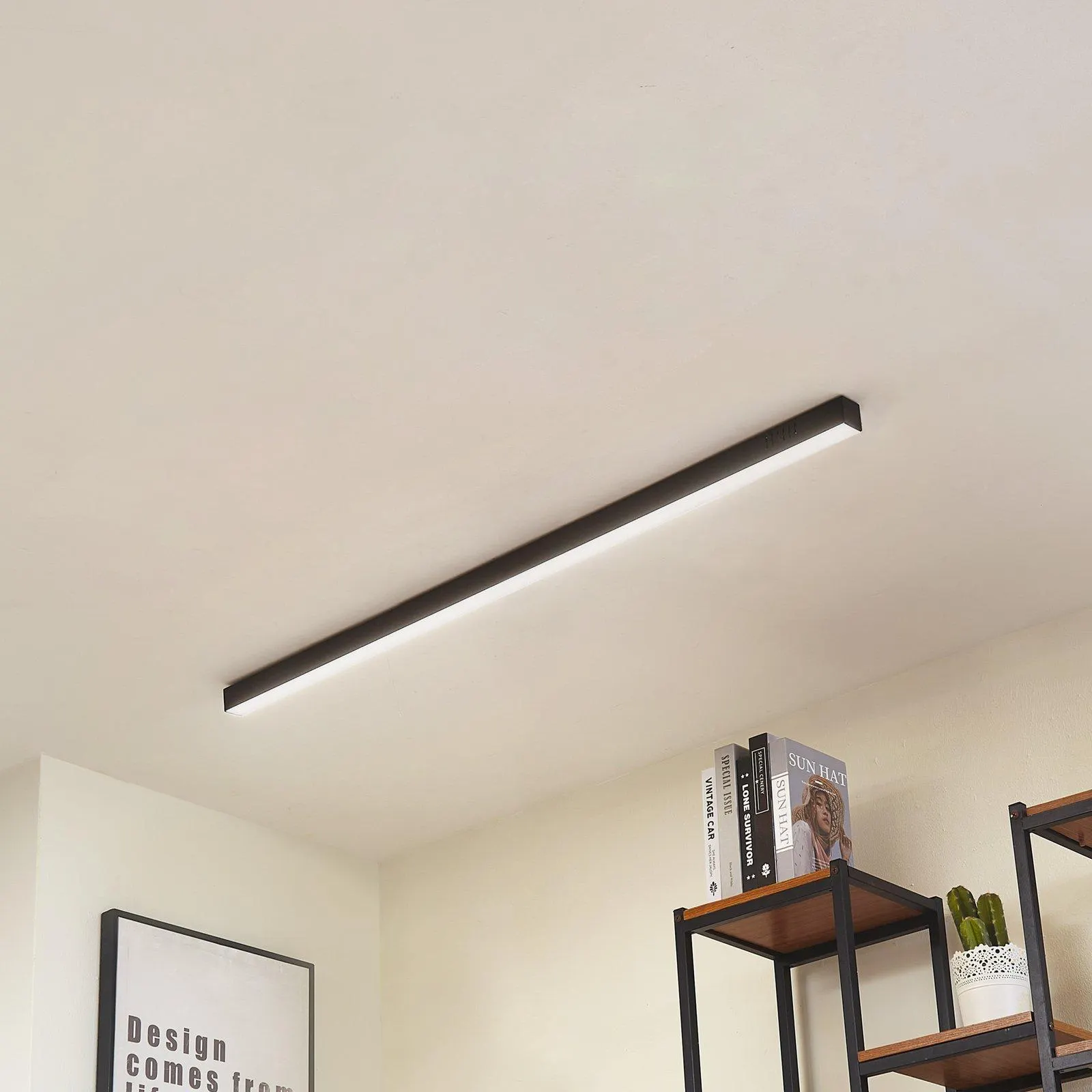 Lucande LED-Deckenleuchte Teniona, 132 cm, schwarz, Alu