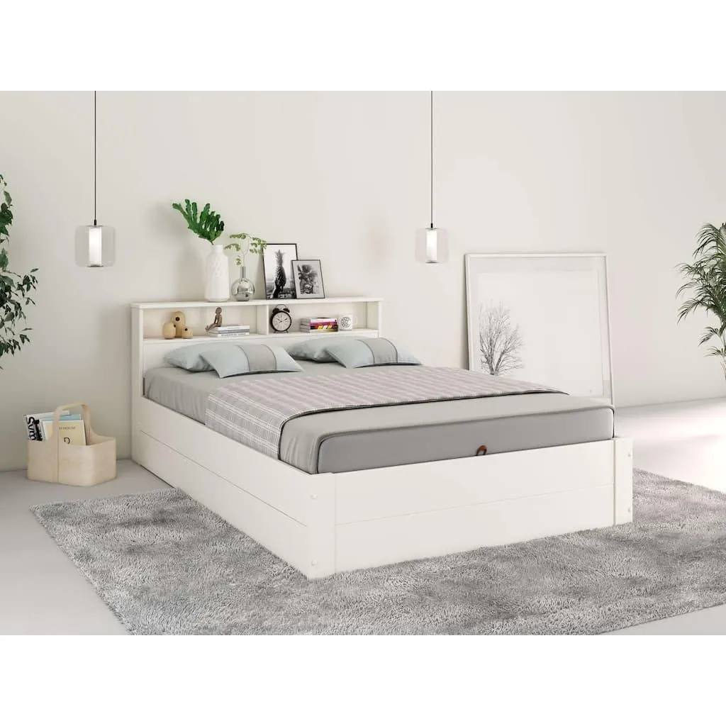 OTTO home Stauraumbett »MAREILLES, Bett, Made in Europe, FSC® zertifiziertes Massivholz« 140x200cm und 180x200cm, Massivholz, Hebemechanismus, Stauraum im Kopfteil und unter dem Bett