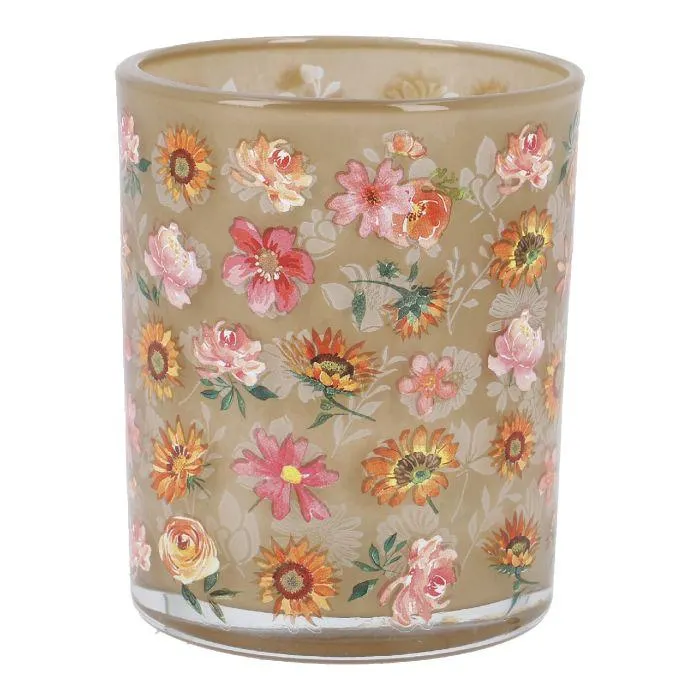 Teelichthalter Blumen, bunt/hellbraun, 7 x 8 cm