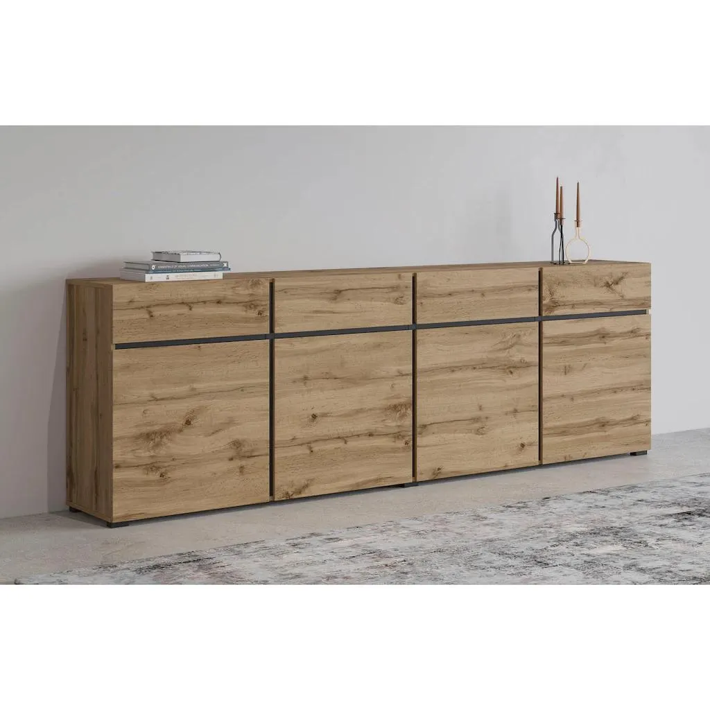 INOSIGN Sideboard »Cross,Breite 225 cm, moderne grifflose Kommode,4 Türen/4 Schubkästen«, Schubladenschrank mit viel Stauraum, Einlegeböden verstellbar