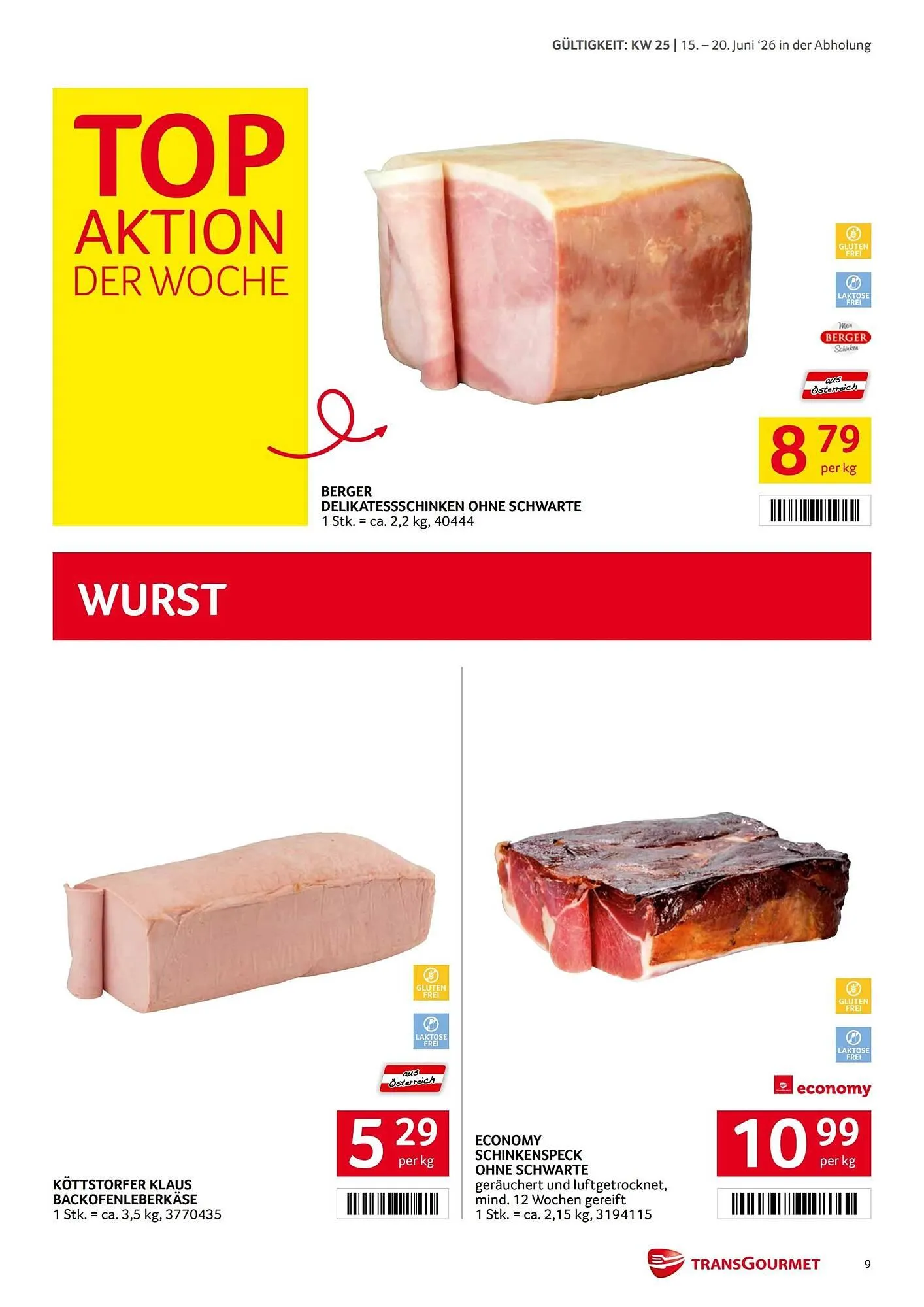 Transgourmet Flugblatt von 15. Juni bis 20. Juni 2026 - Flugblätt seite  9