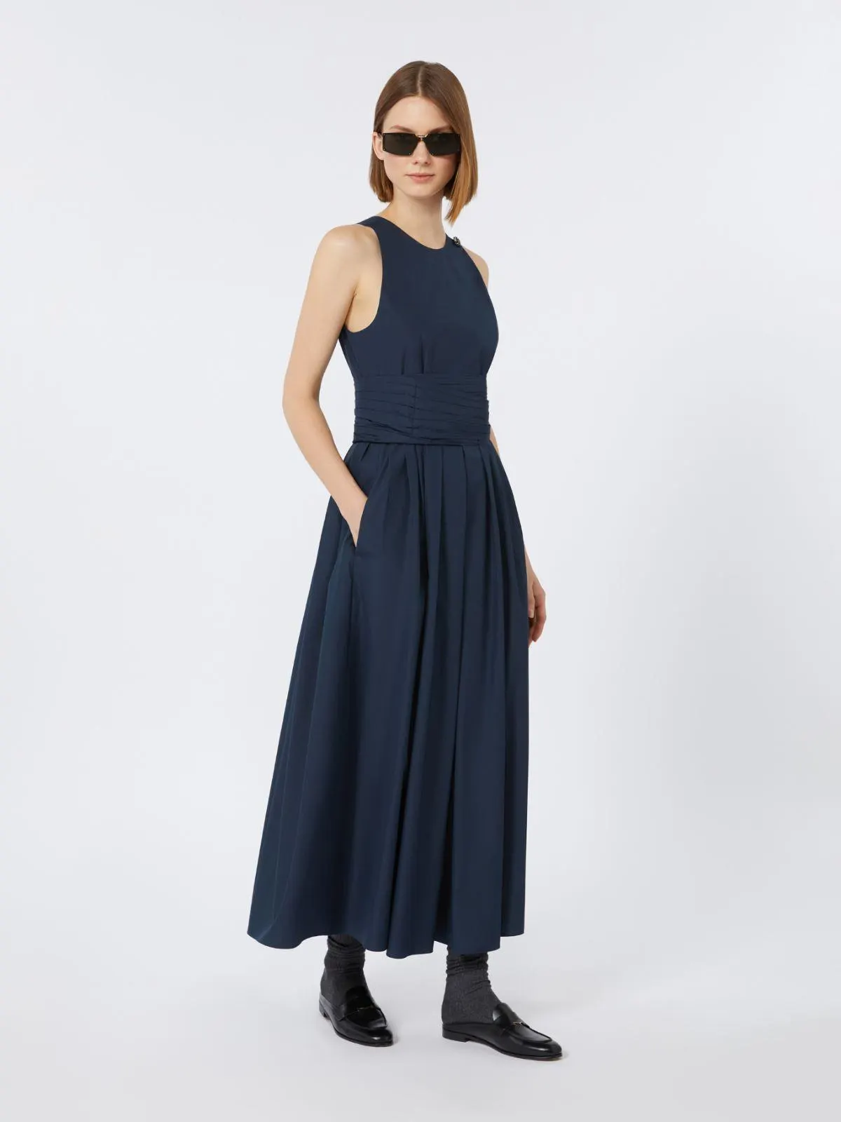 Ärmelloses Kleid aus gewaschener Baumwolle - Ultramarine