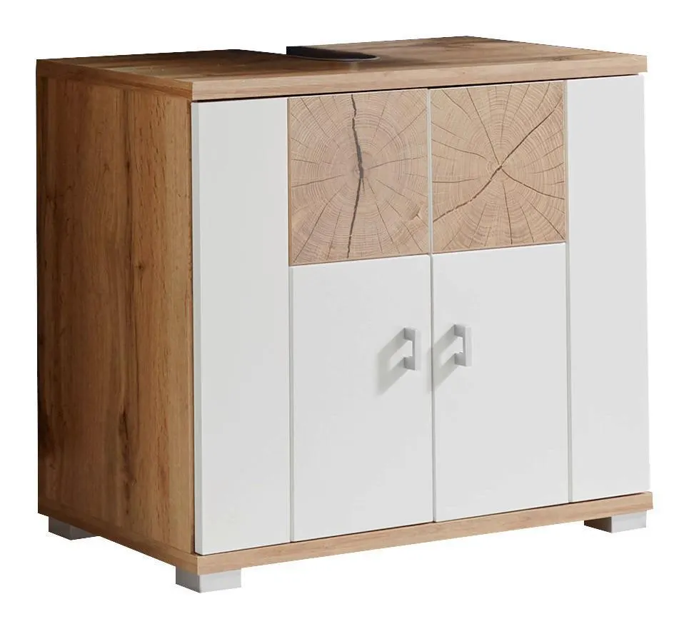 MID.YOU Waschbeckenunterschrank Spalt B: 70 cm Weiß/Eiche Dekor