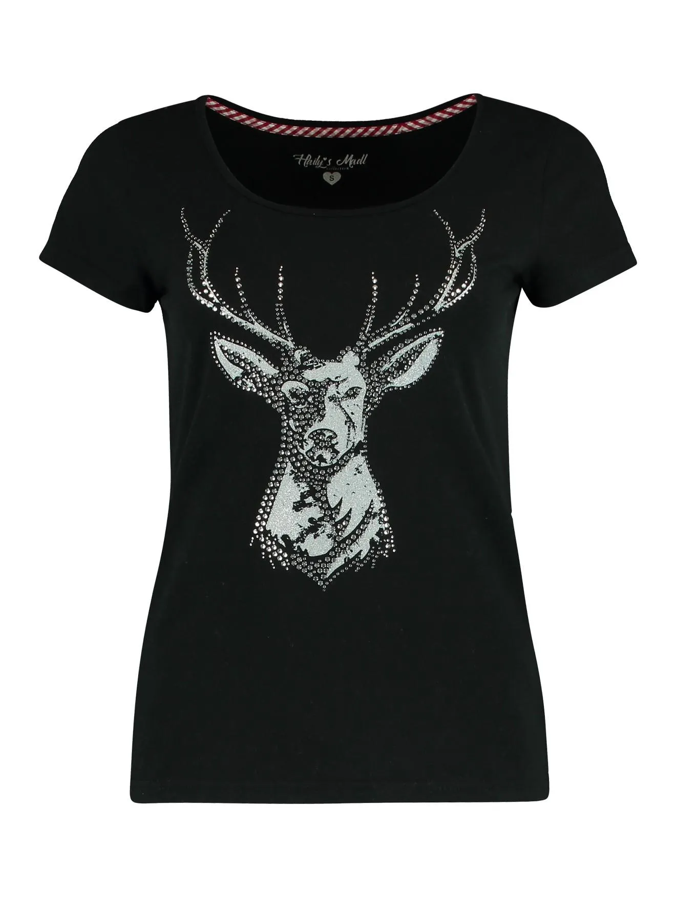 Damen T-Shirt “Hirsch”, Schwarz mit Glitzer