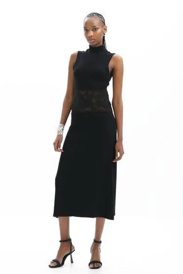 Geripptes Midikleid Häkelstoff