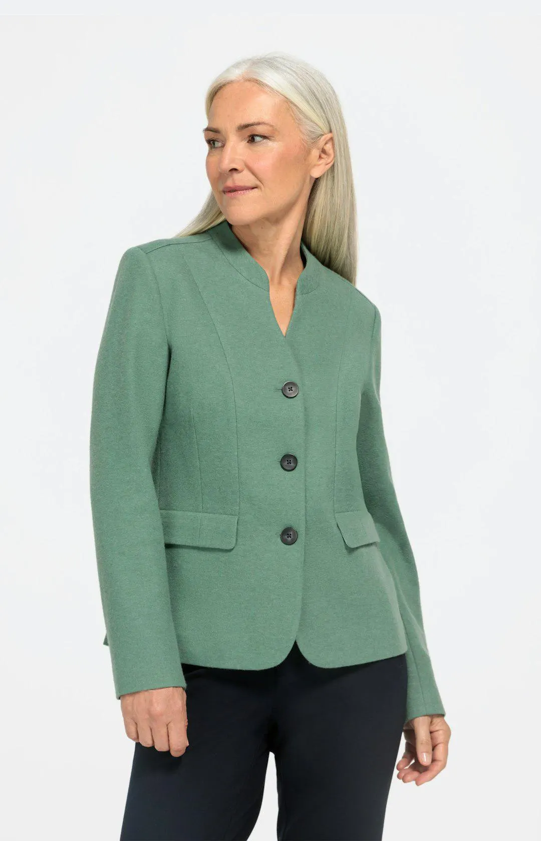 Woll-Blazer mit Knöpfen und Stehkragen