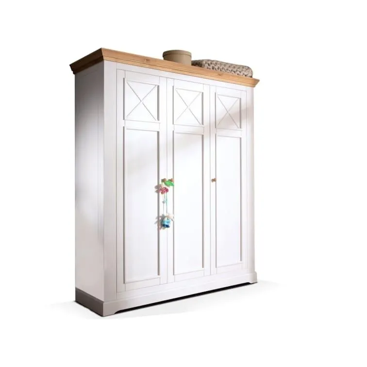 myhobu CARLY Kleiderschrank, Material Massivholz, Kiefer weiss / eichefarbig