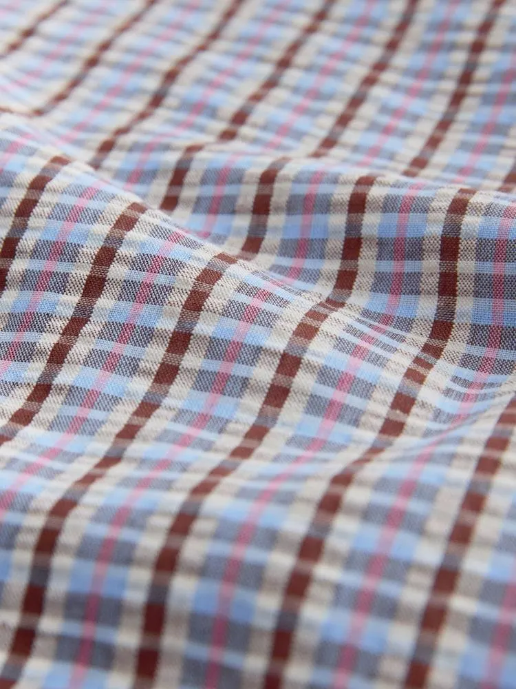 Blau/Braun kariert - Langarmbluse mit übergroßem Kragen