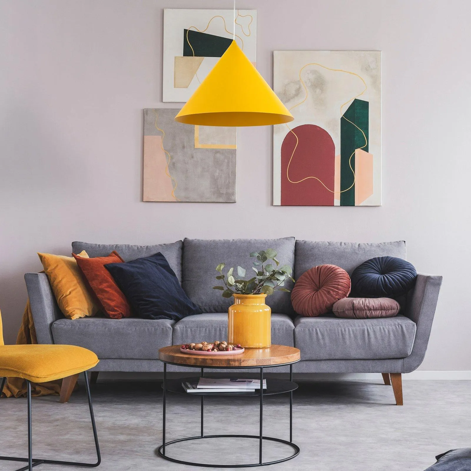 Hängeleuchte Cono, 1-flammig, Ø 50 cm, gelb, E27