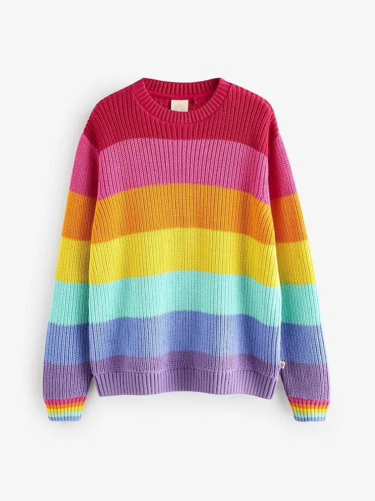 Pink - Little Bird by Jools Oliver Knitted Stripe Cotton Jumper