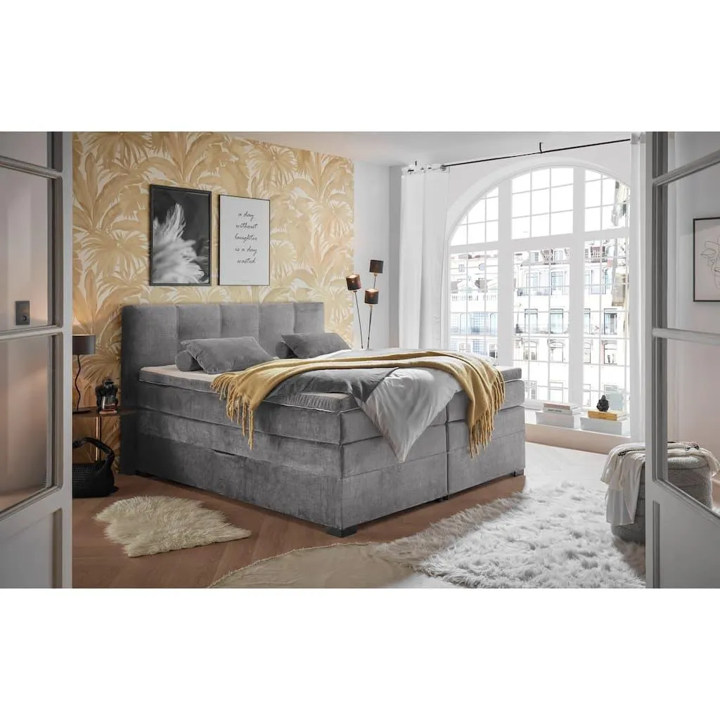 ED EXCITING DESIGN Boxspringbett »Fanes mit Komforteinstiegshöhe von 73cm« erhältlich in 180x200cm, inkl. Bettkasten und 7cm Visco-Topper