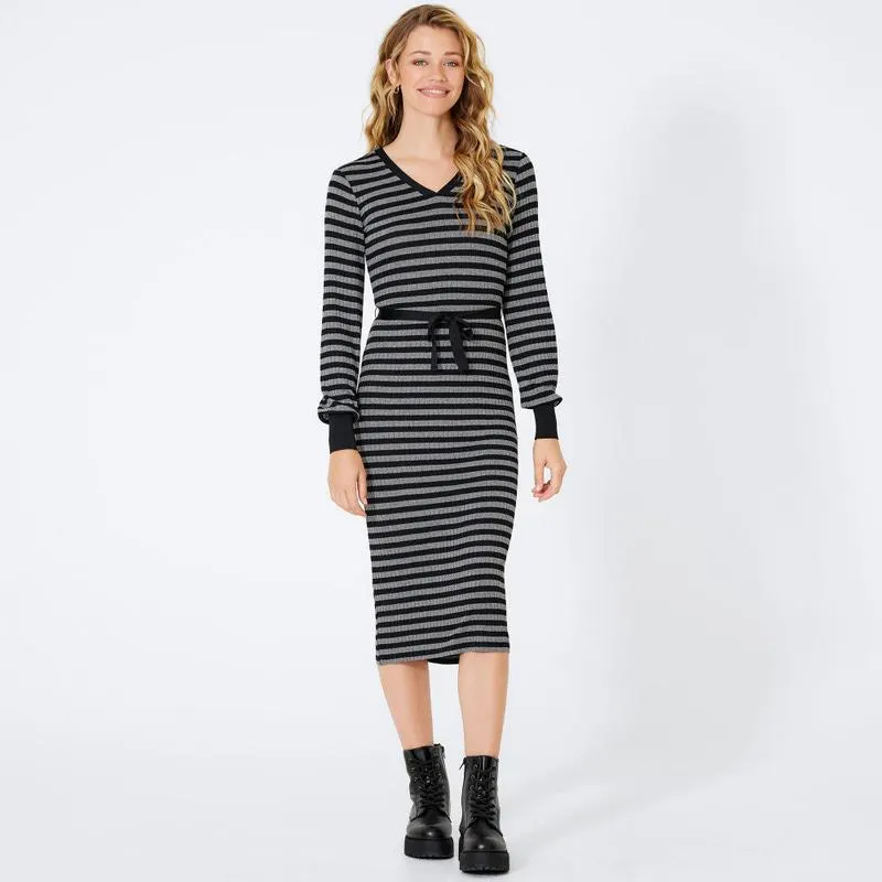 Damen-Feinstrickkleid in Rippen-Optik