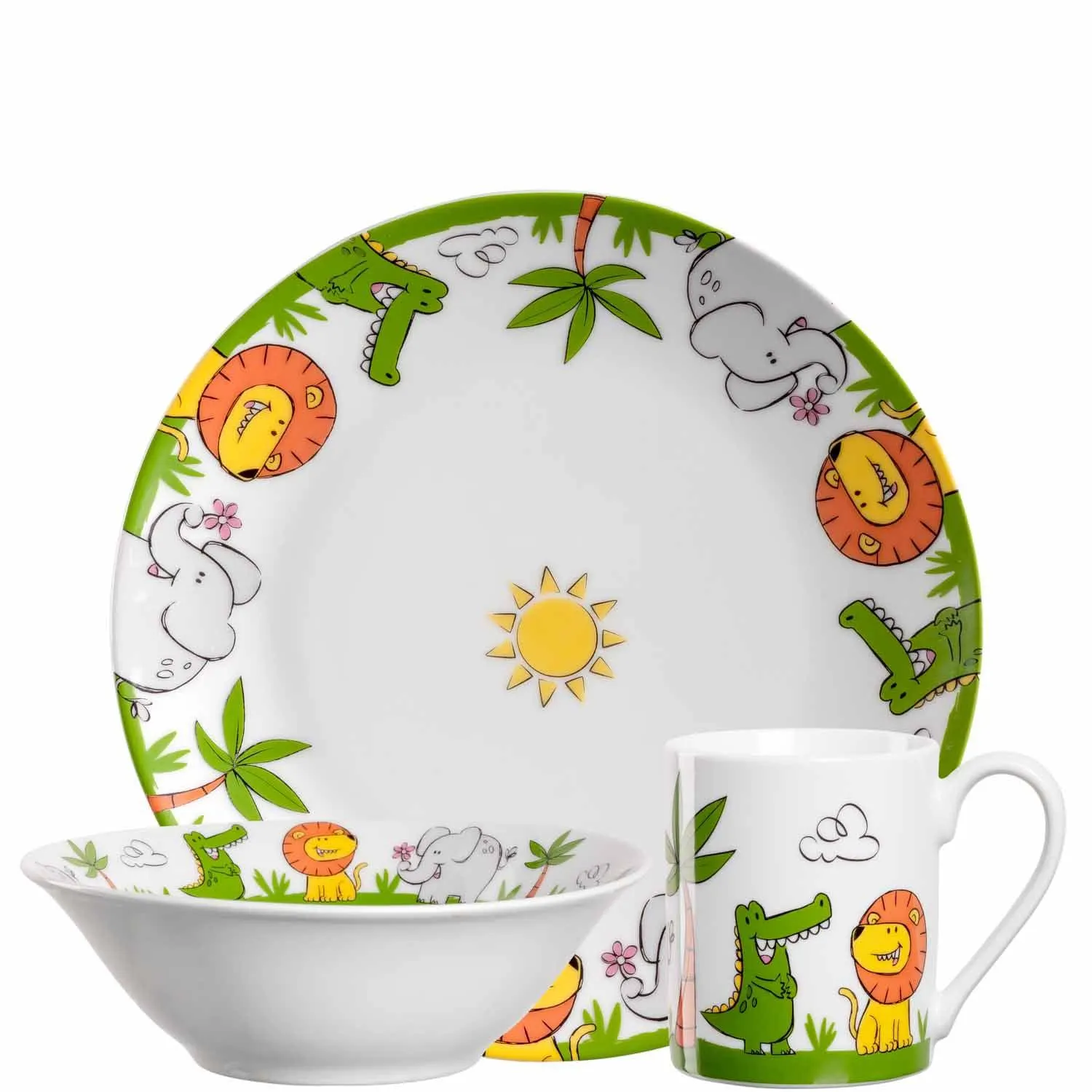 Kindergeschirr BAMBINI 3-teilig Krokodil/Elefant/Löwe