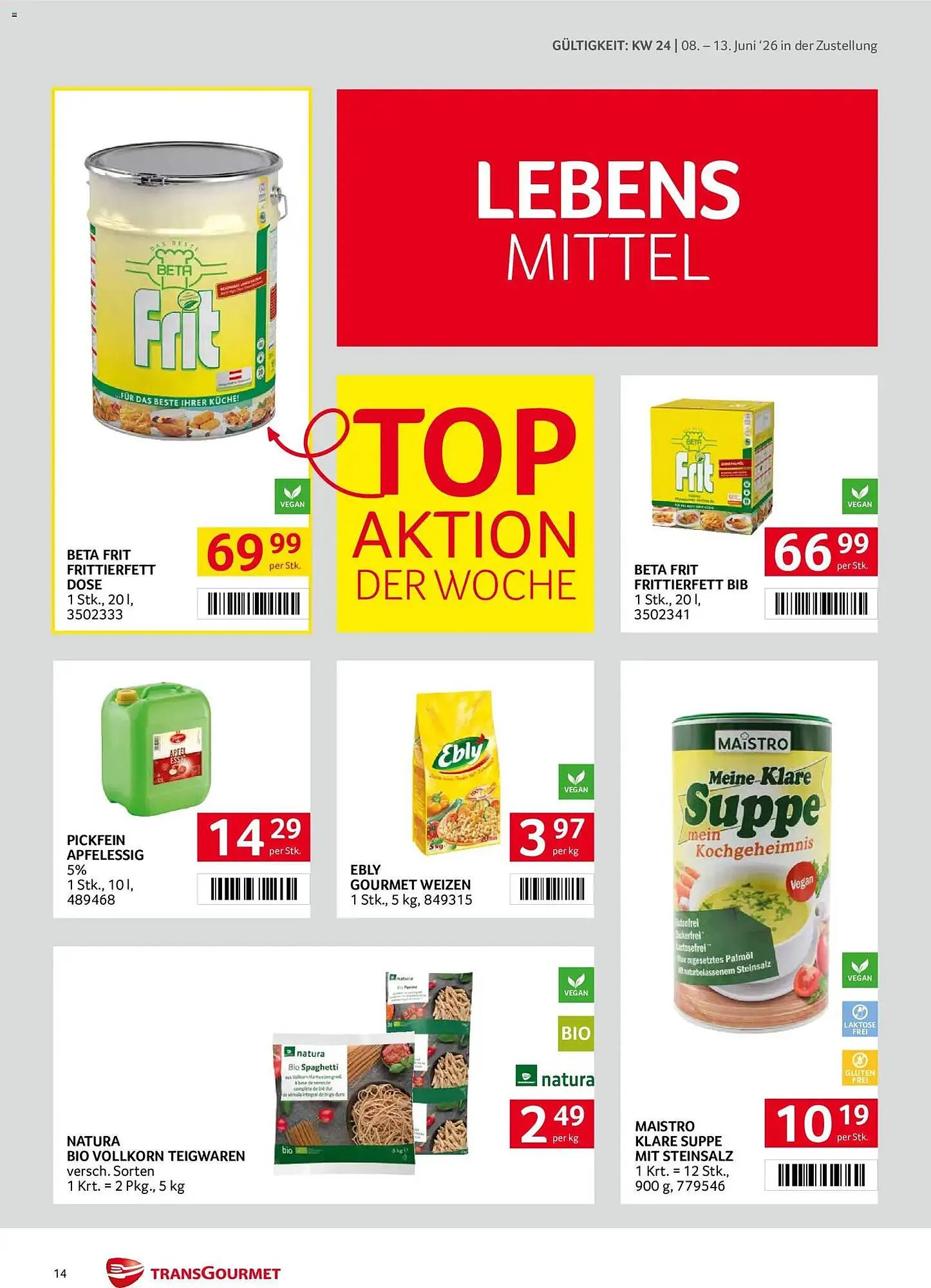 Transgourmet Flugblatt von 8. Juni bis 13. Juni 2026 - Flugblätt seite  14