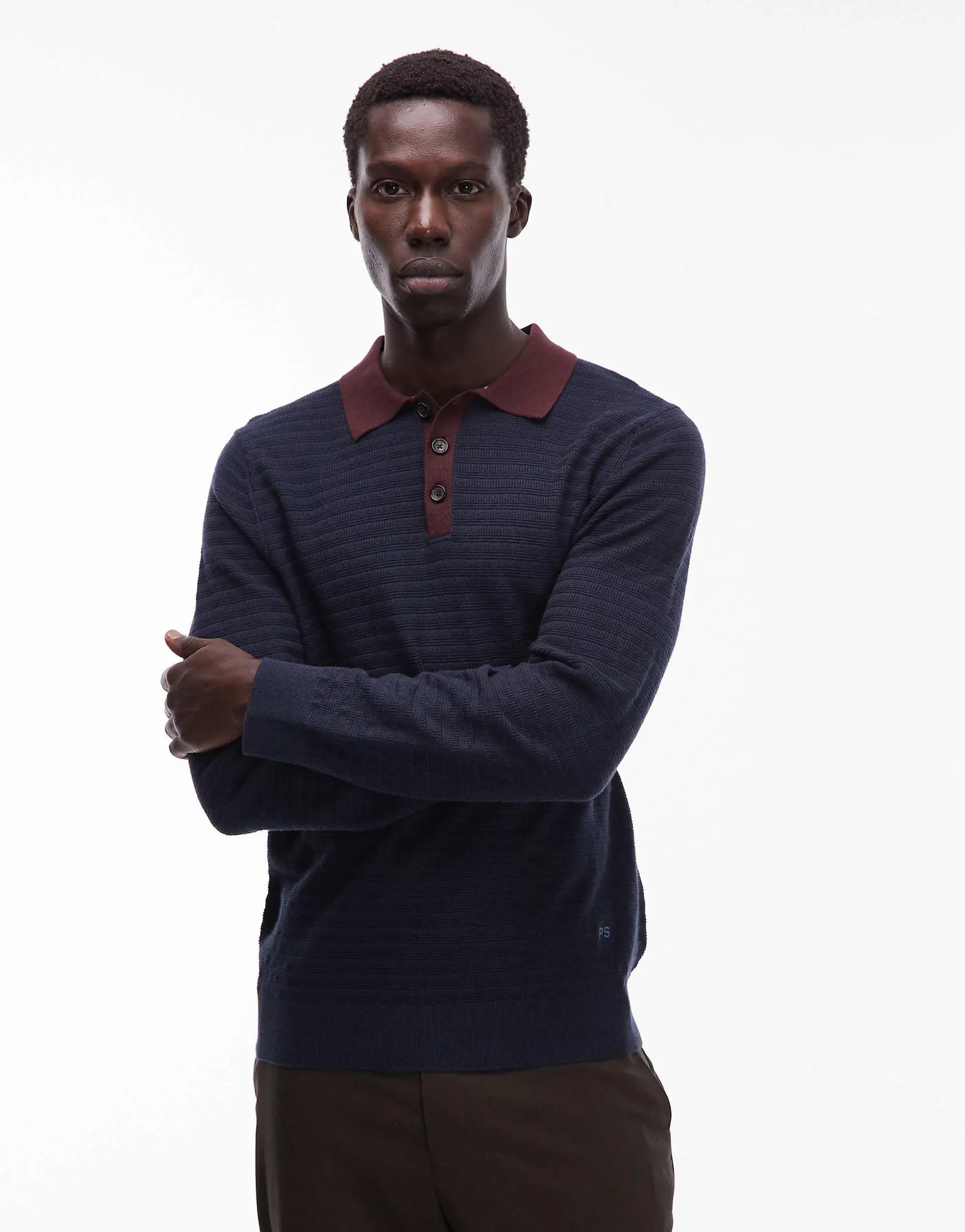 Paul Smith long sleeve polo shirt in blue