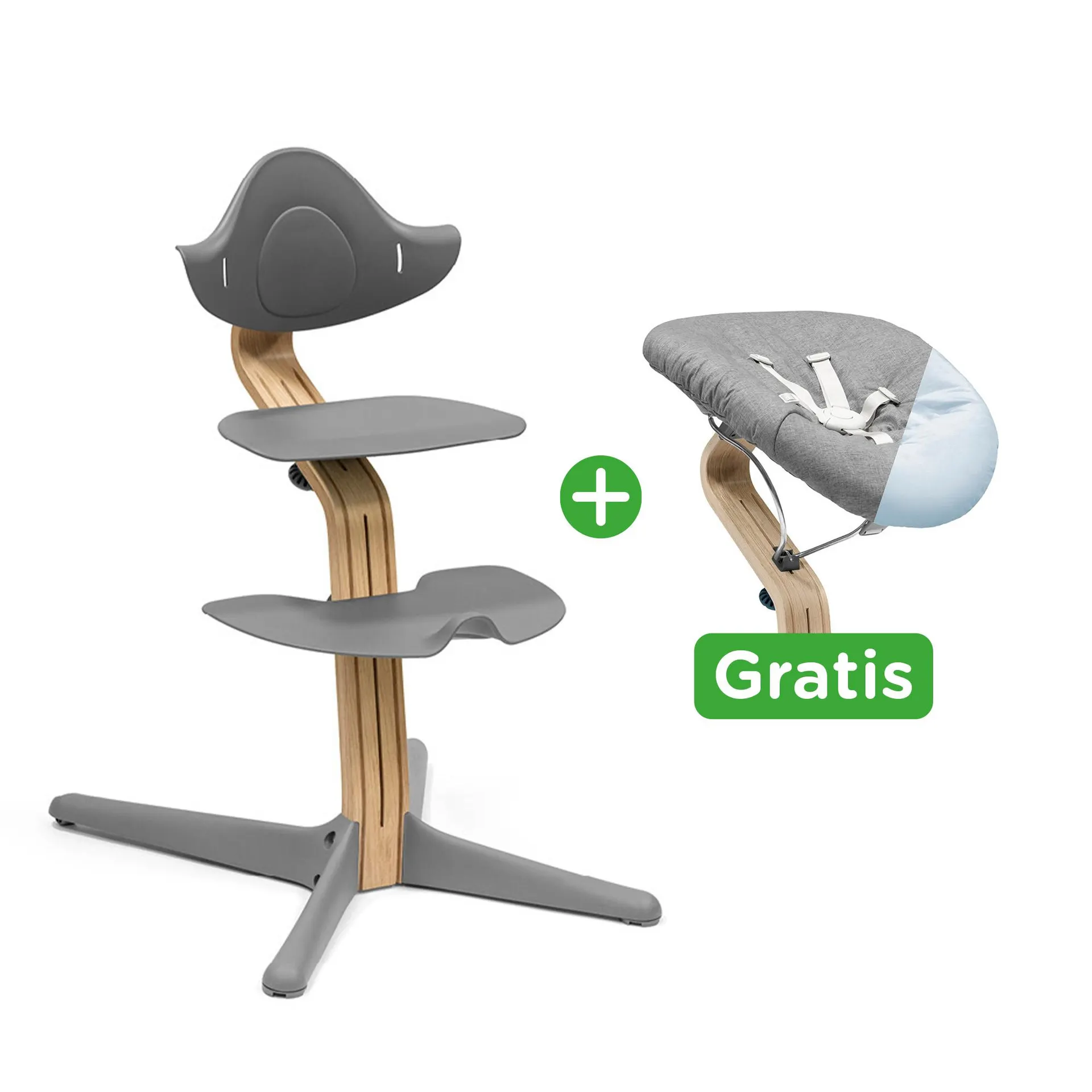 Set Nomi® Hochstuhl Oak Grey mit Newborn Set Grey Grey/Blue