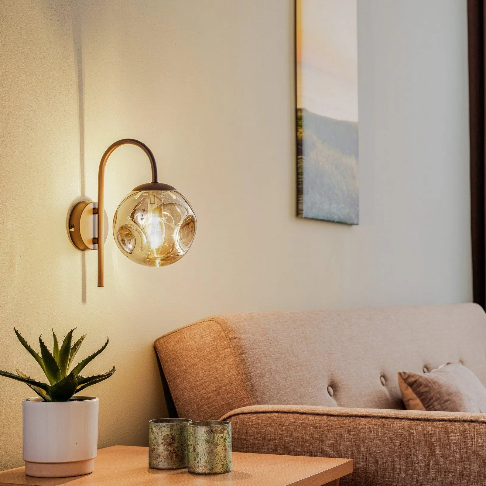 Lindby Wandleuchte Valentina, Glas, rauchgrau, rund