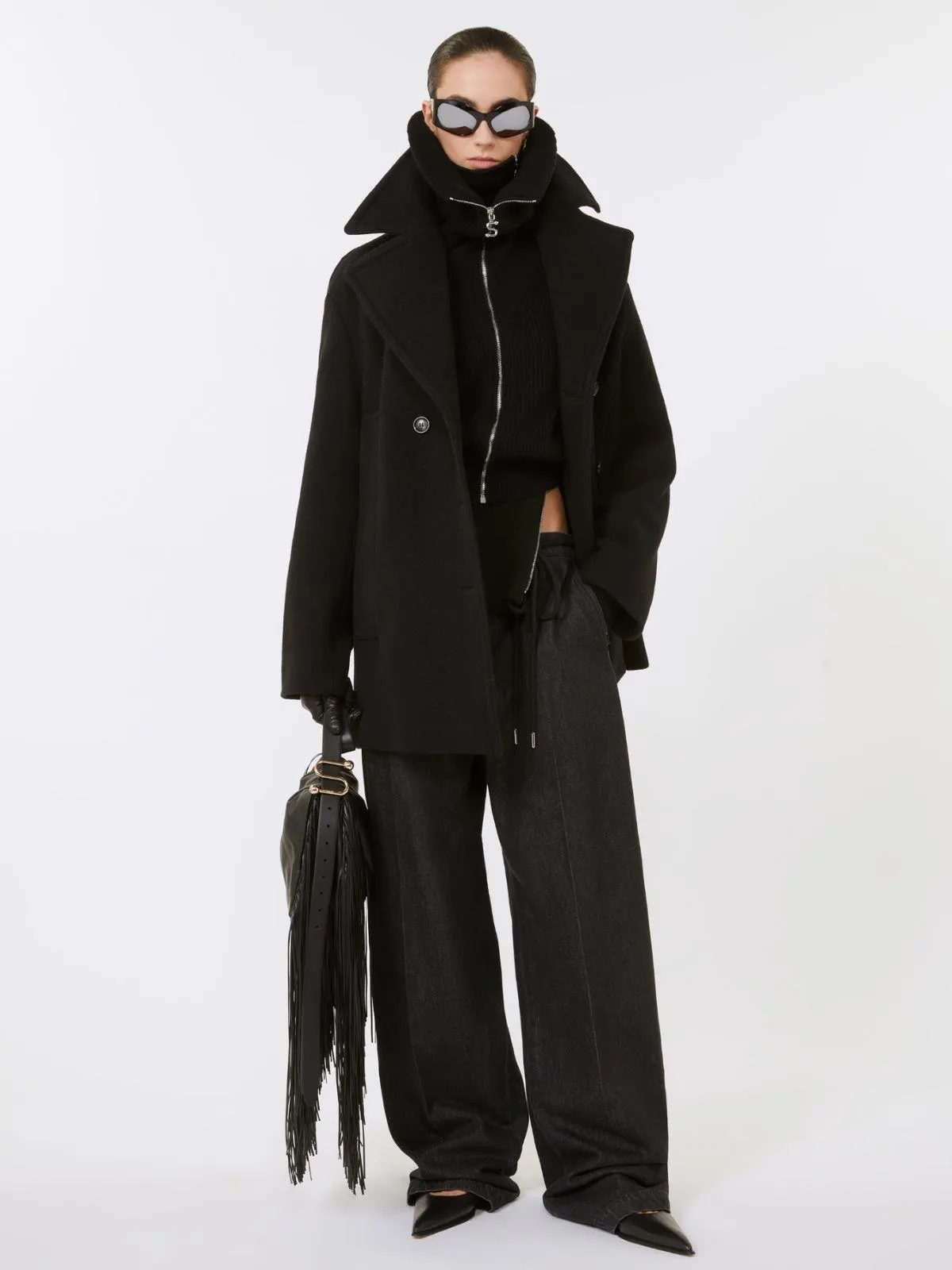 Zweireihige Manteljacke - Schwarz