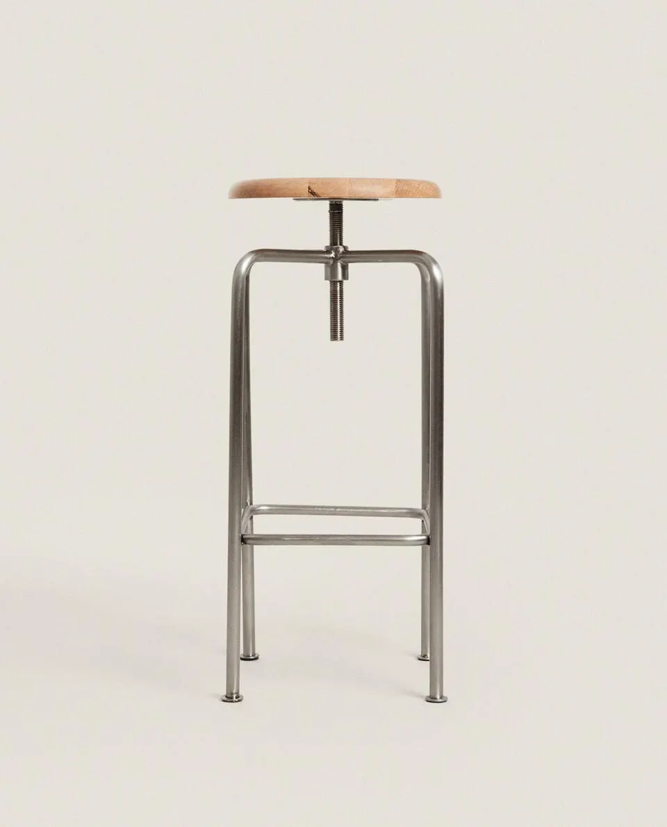 STEEL AND OAK ADJUSTABLE HIGH STOOL