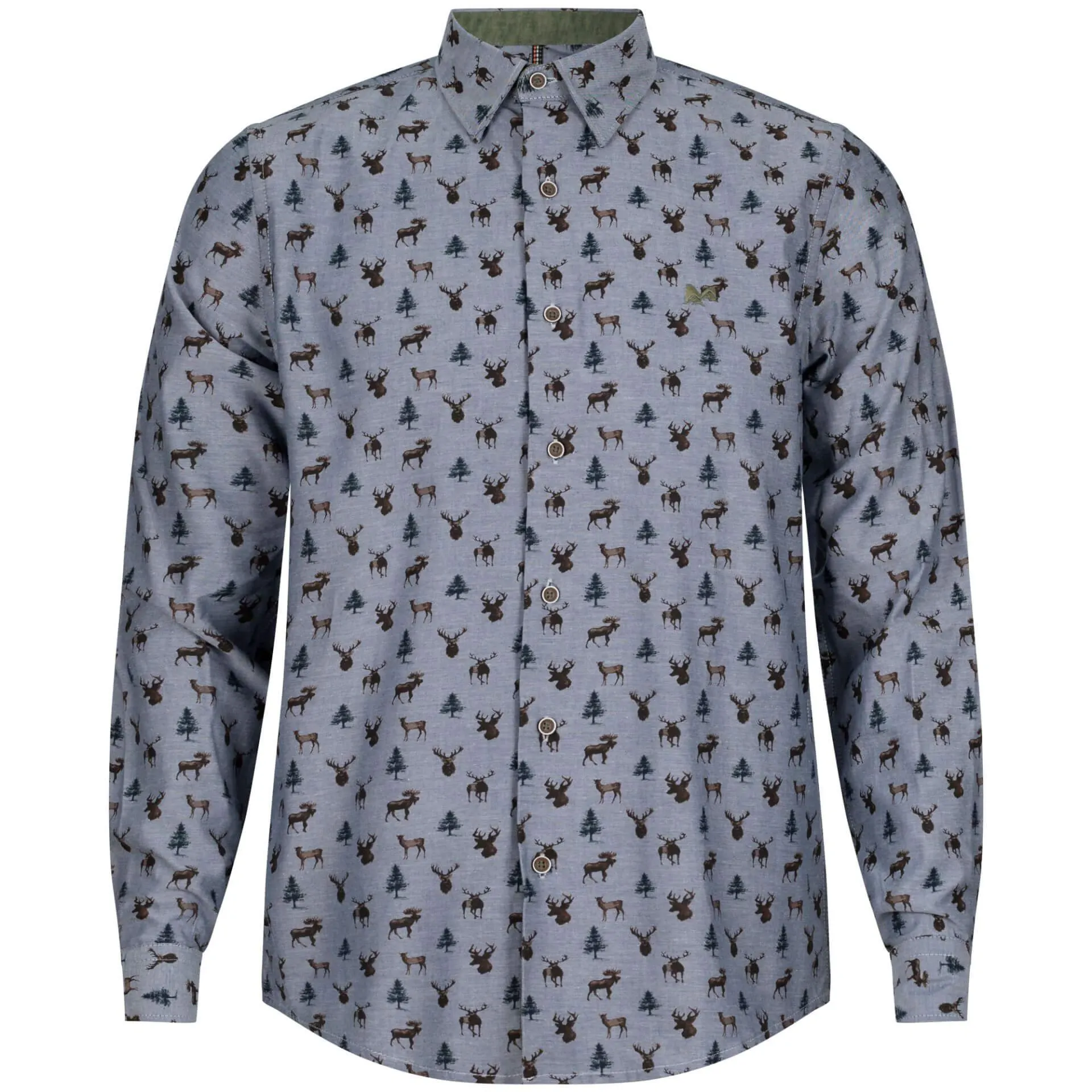 Herren Hemd "Hirsch", Langarm, Blau