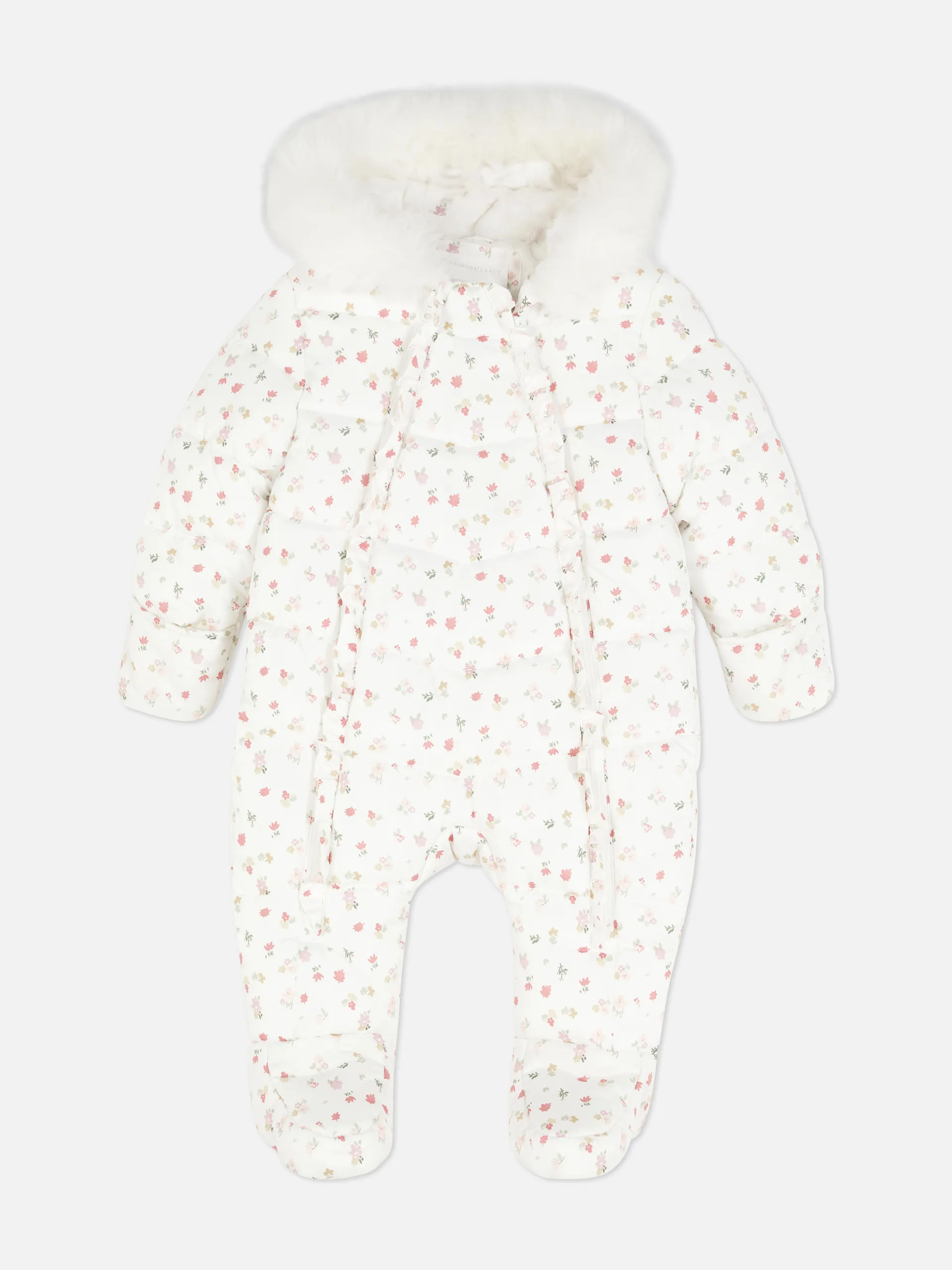 Schneeanzug mit flauschiger Kapuze und Blumenmuster