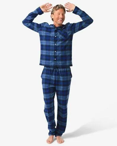 herenpyjama flanel ruiten blauw