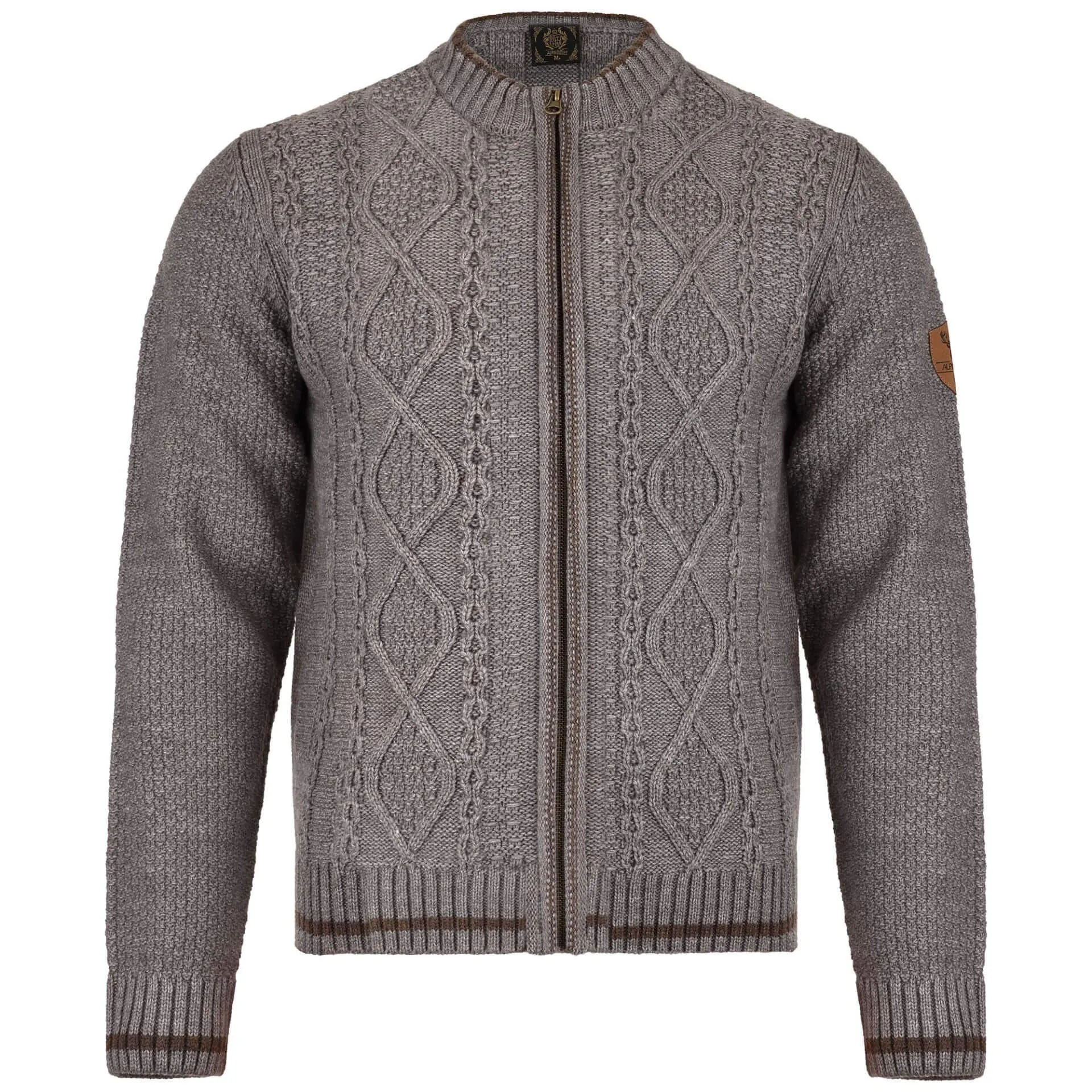 Herren Trachten Strickjacke "Anton", mit Reißverschluss, Hellgrau