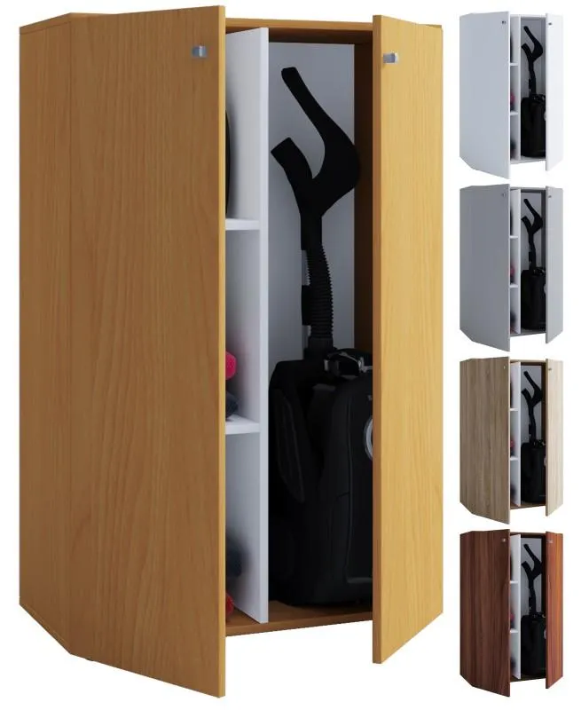 VCM Holz Besenschrank | 4 Fächer | Haushaltsschrank | Maße: B. 70 x H. 111 x T. 38 cm | 2 Drehtüren – Lona L Weiß
