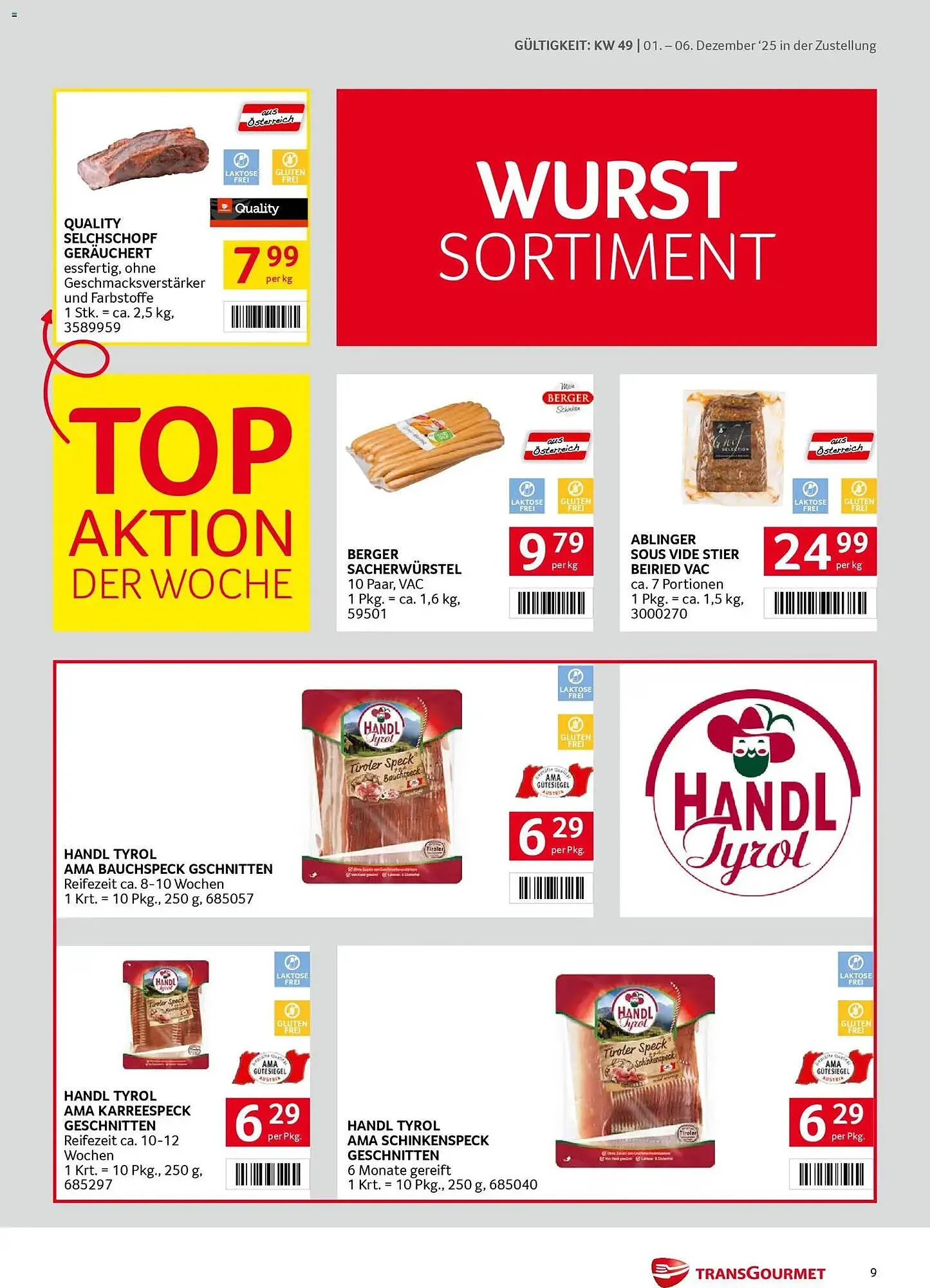 Transgourmet Flugblatt von 1. Dezember bis 6. Dezember 2025 - Flugblätt seite  9