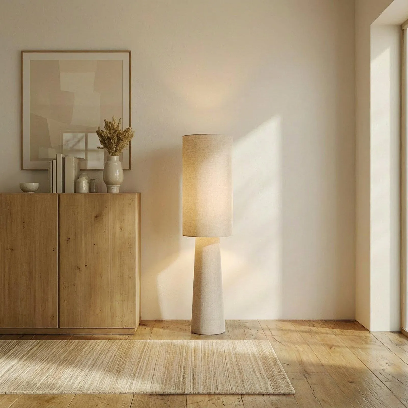 Lindby Stehleuchte Elfie, Höhe 124 cm, beige, Leinen, 2x E27