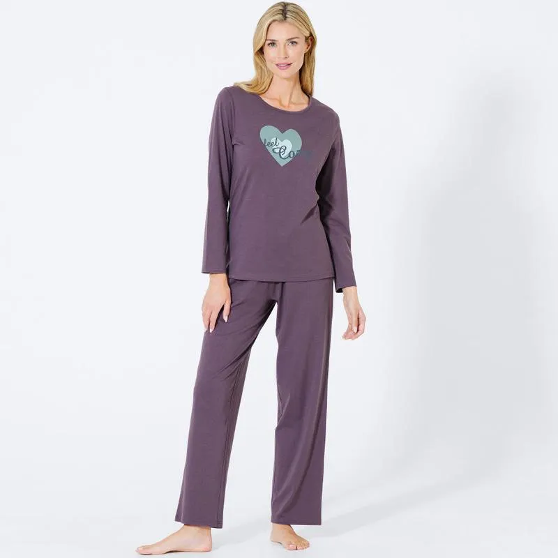 Damen-Schlafanzug mit Herz-Frontaufdruck, 2-teilig