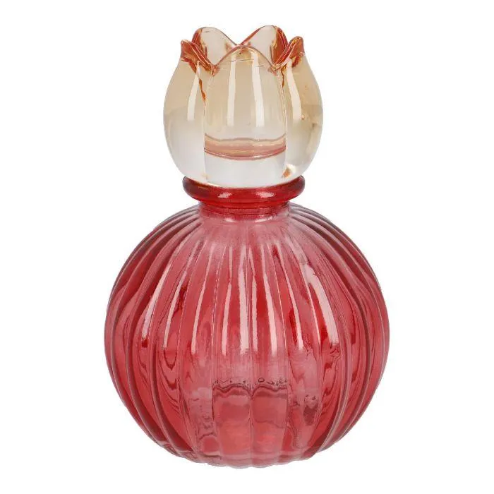 Kerzenhalter Blüte auf Kugel-Sockel, rot/orange, 12.5 cm