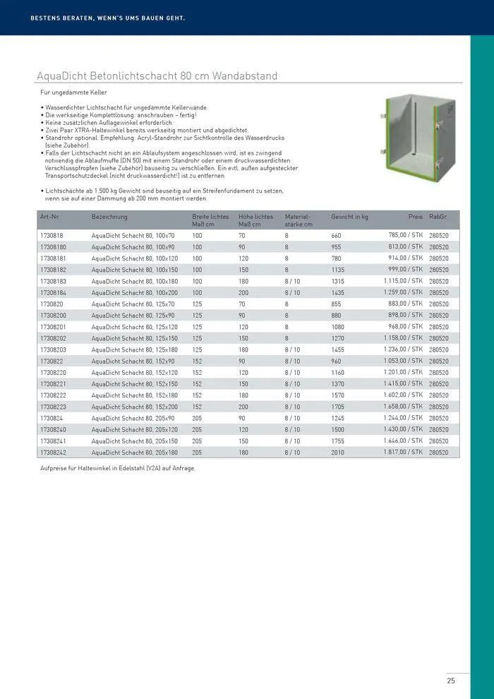 Betonlistschächte Preisliste 2024 von 5. Juni bis 31. Dezember 2024 - Flugblätt seite  25