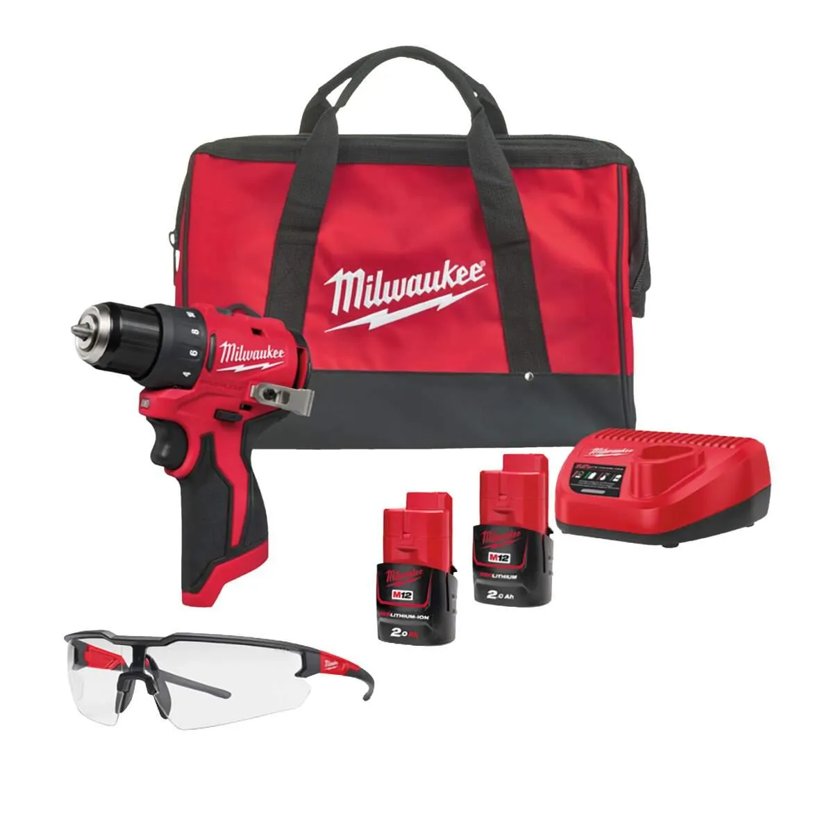 Akku-Bohrschrauber M12BLDDRC 2x 2,0 Ah-Akku, Tasche, Brille