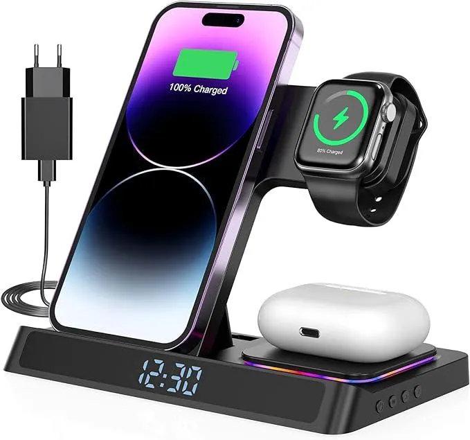 4 in 1 ladestation für iPhone und Apple Watch Kabelloses Ladegerät 15W Faltbarer Induktive Wireless Charger für iPhone 15 14 13 12 11 Pro SE X XS XR & Apple Watch 9 8 7 6 SE 5 4 3 2 Air Pods Pro