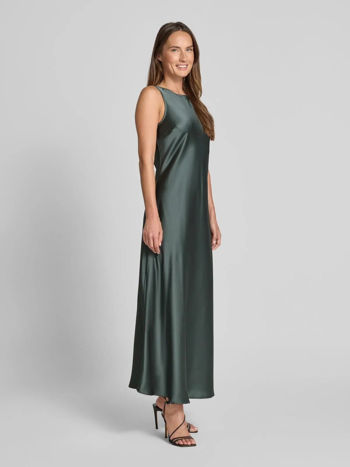Regular Fit Maxikleid mit U-Boot-Ausschnitt Modell 'Fanny' in dunkelgruen