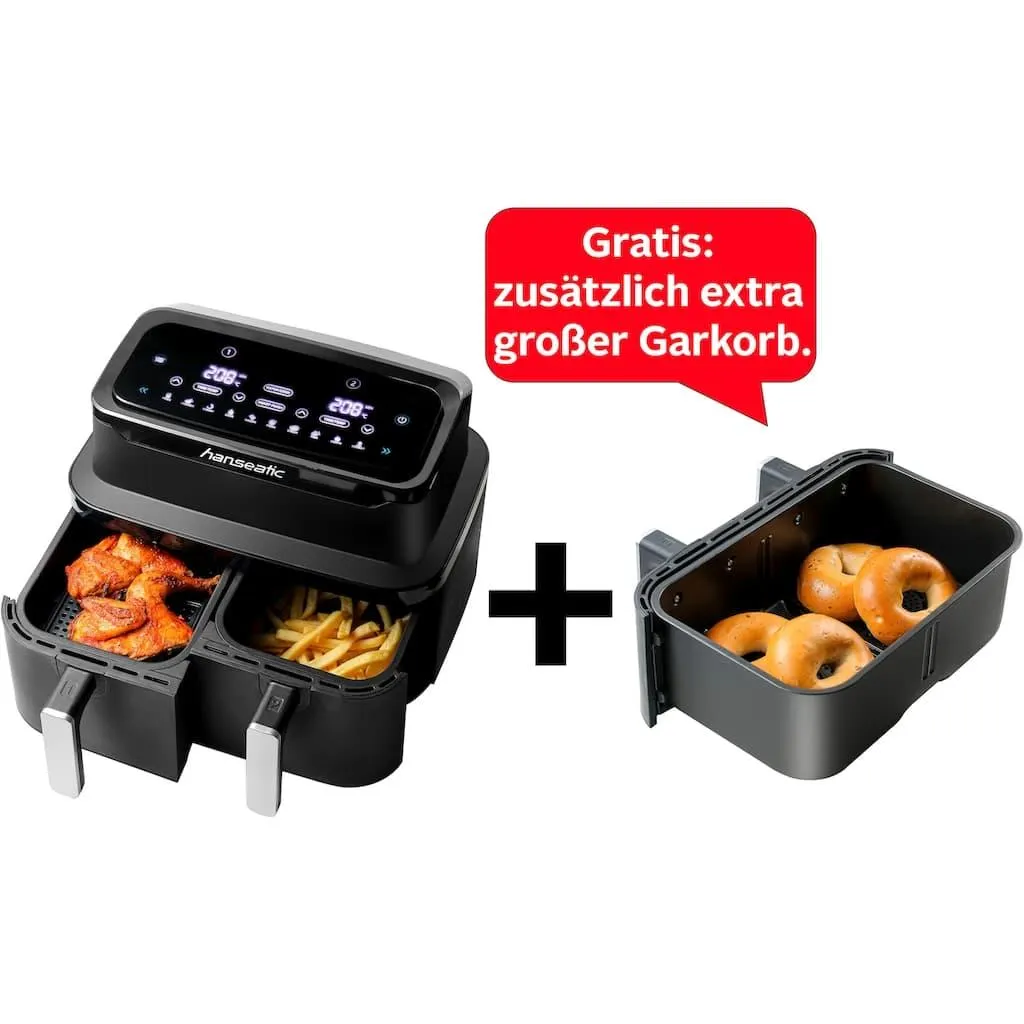 Hanseatic Heißluftfritteuse »HAF212600D 39156050 2in1« 2600 W XXL-Volumen 9L mit Dörrfunktion, 2 Einschüben und Touchdisplay.