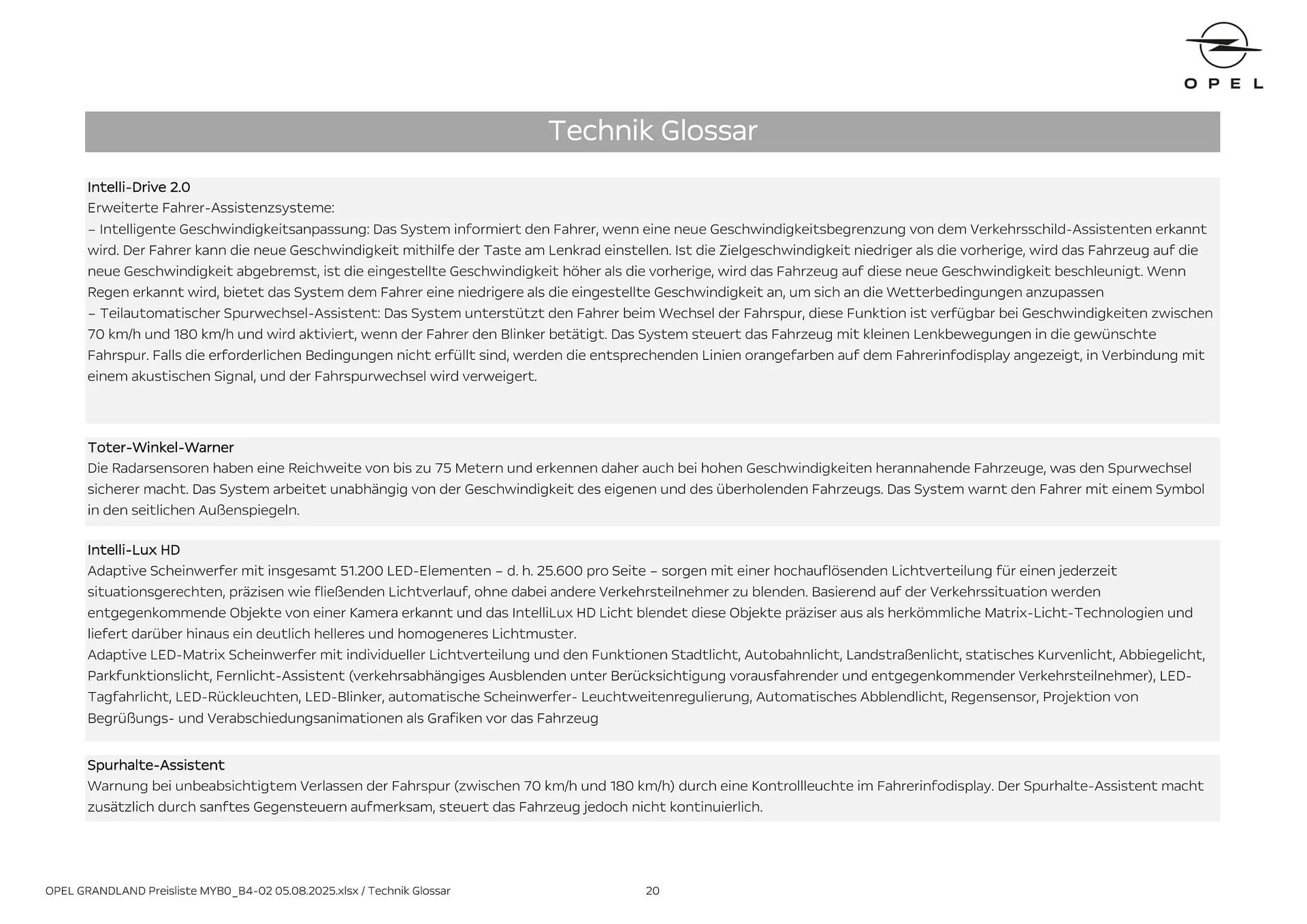 Opel Flugblatt von 18. August bis 18. November 2025 - Flugblätt seite 20