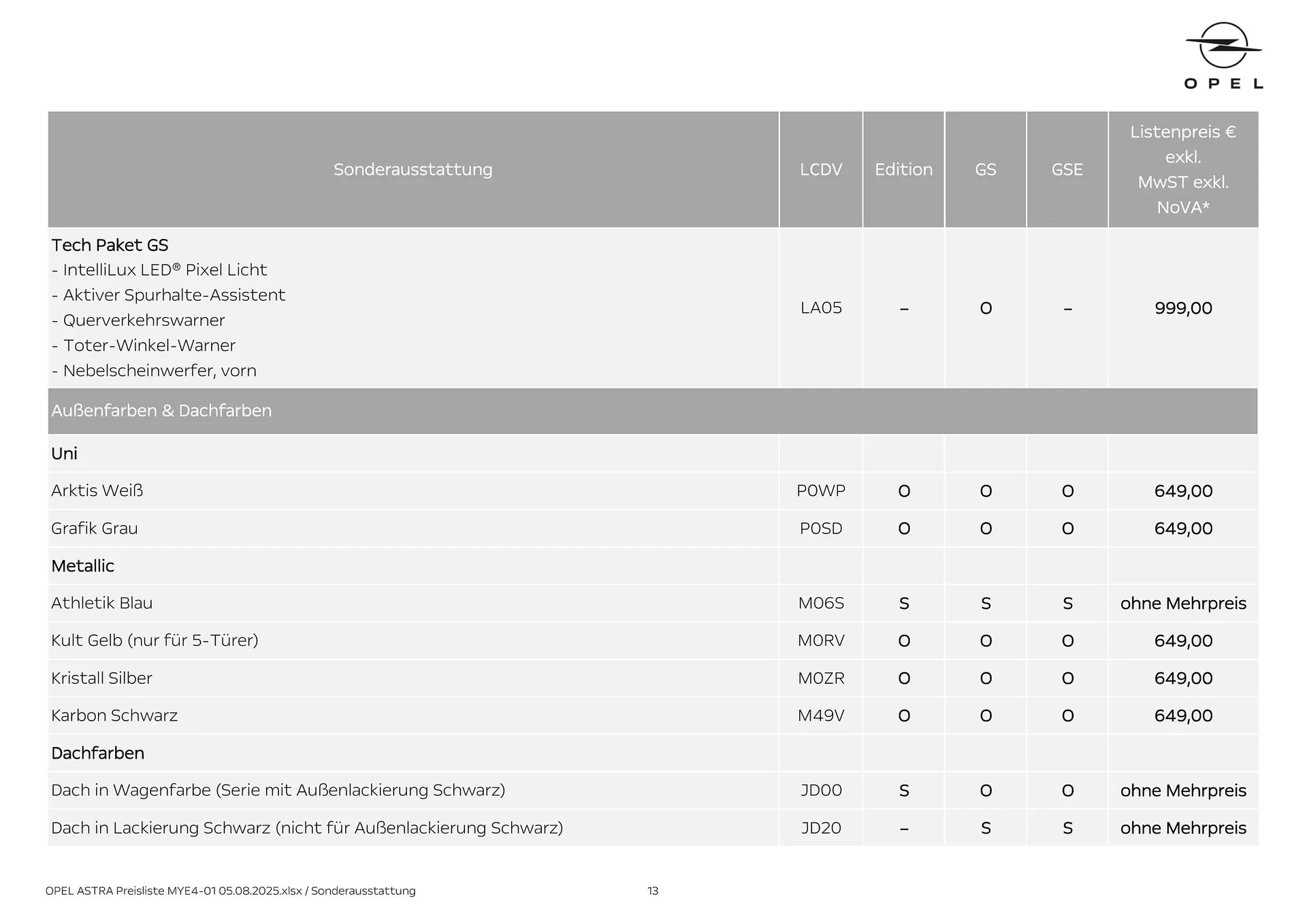 Opel Flugblatt von 18. August bis 18. November 2025 - Flugblätt seite 13