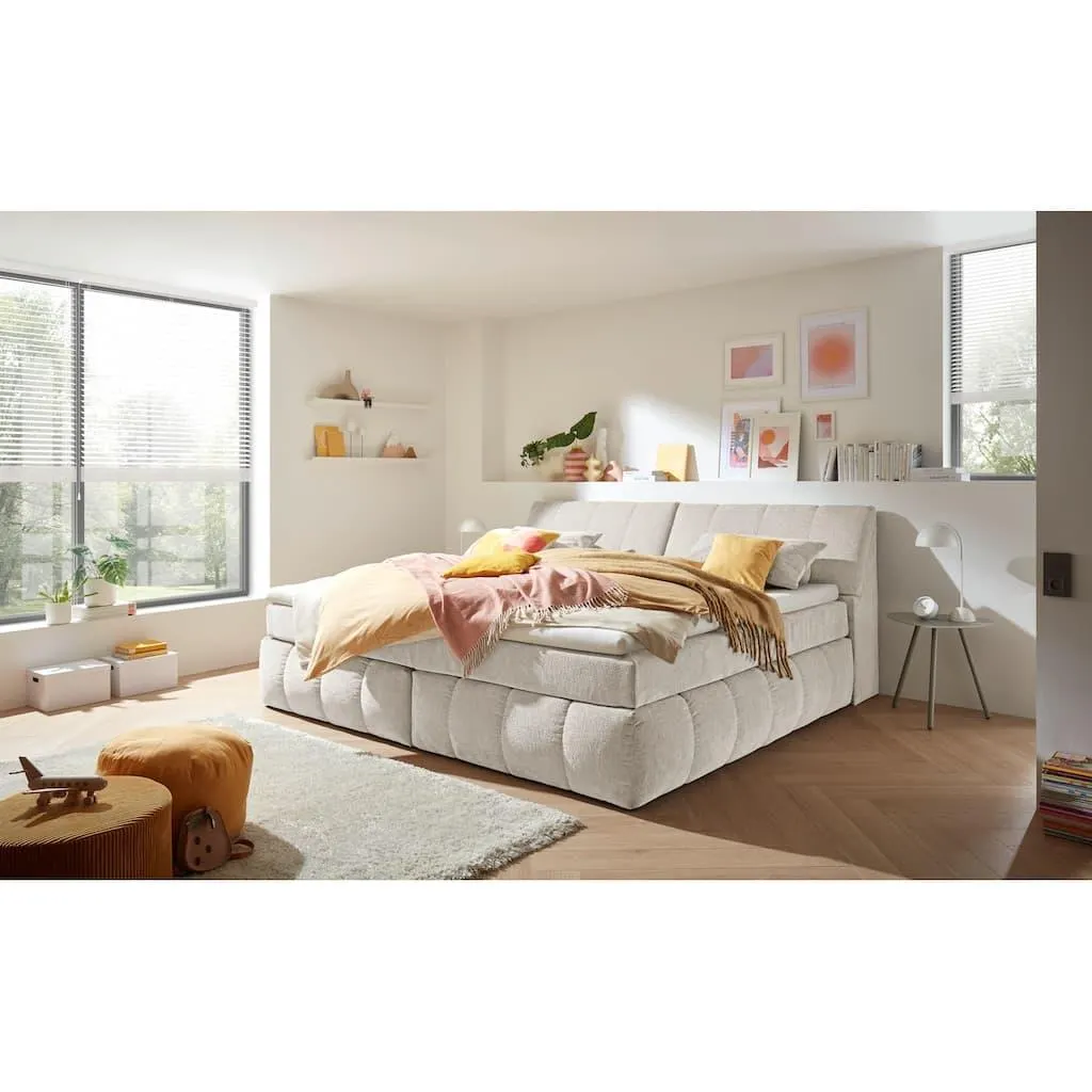 ED EXCITING DESIGN Boxspringbett »Elkford, Familienbett in der Größe 240x200cm« inkl. Stauraum im Kopfteil