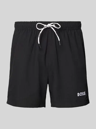 Badehose mit Label-Stitching in black