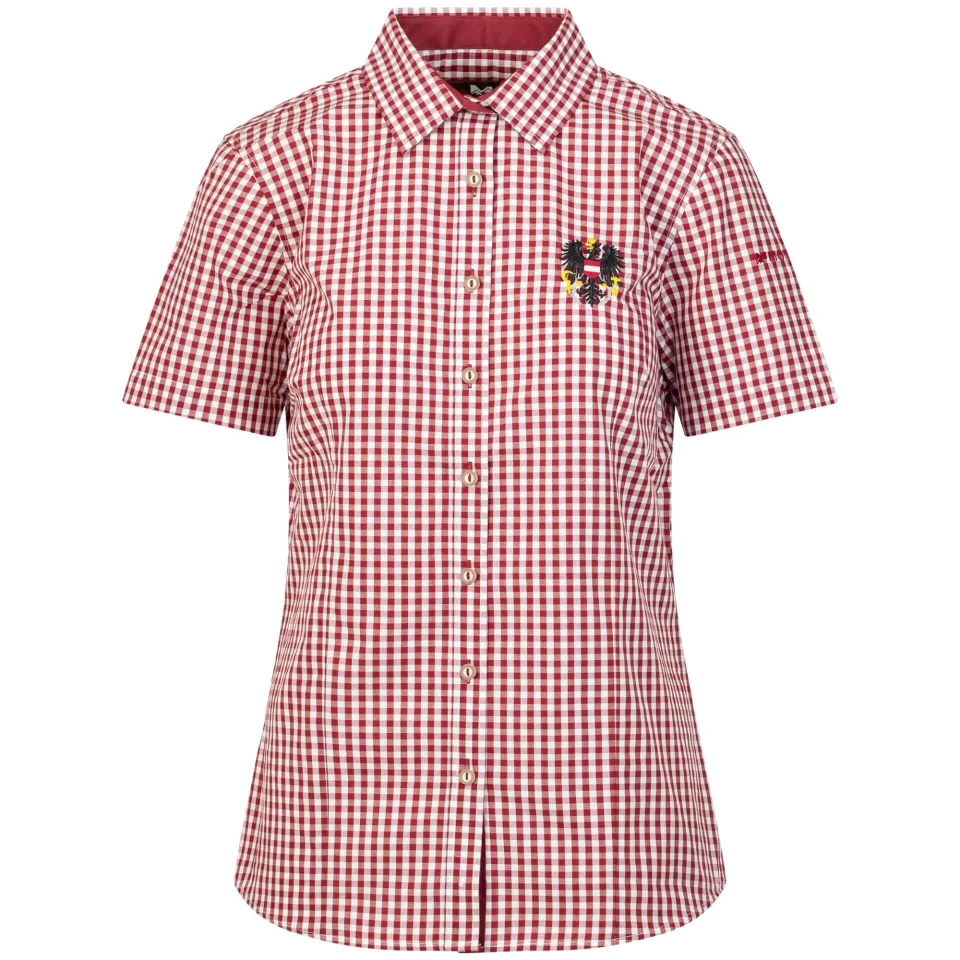 Damen Bluse "Austria" Kurzarm, Dunkelrot-Weiß Kariert