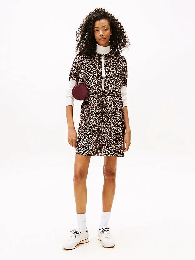 Minikleid mit Leoparden-Print und Bindedetails