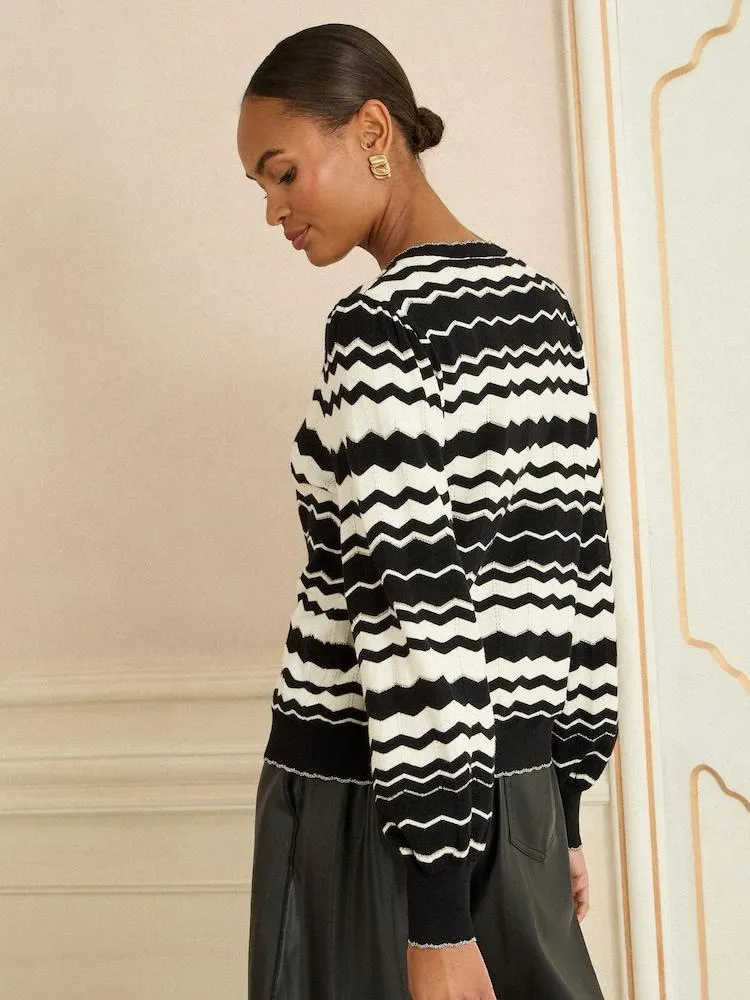 Schwarz und Weiß Chevron - Love & Roses – Strickjacke