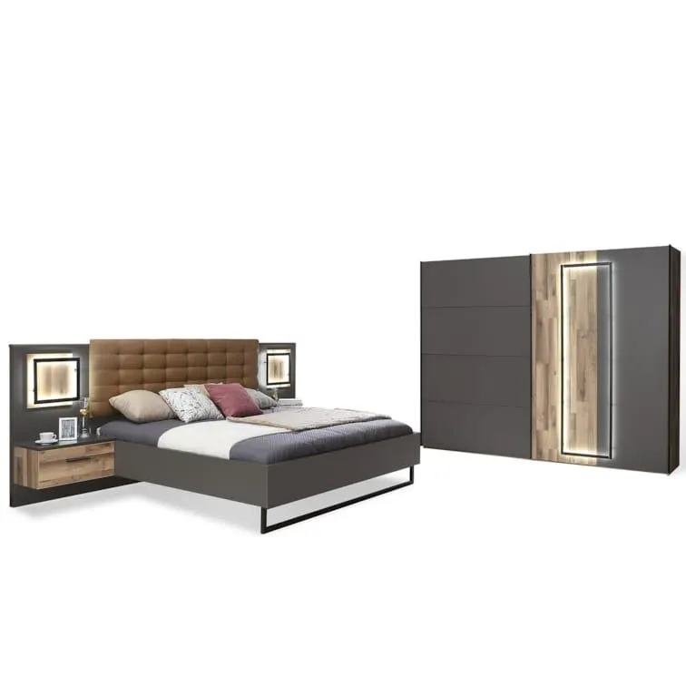 myhobu SESTRA Komplett-Schlafzimmer, Material Dekorspanplatte, stabeichefarbig/grau