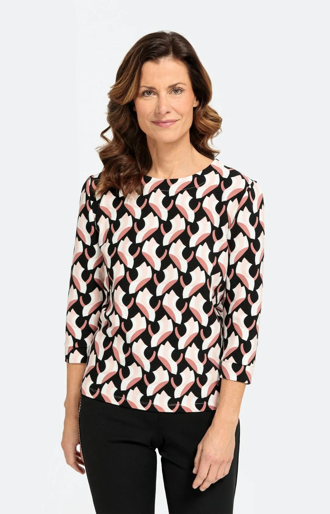 Geripptes Sweatshirt mit 3/4-Ärmel