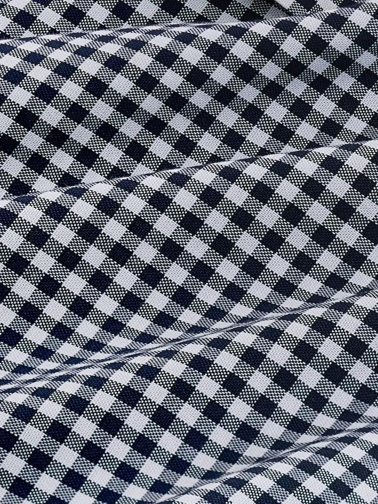 Vichykaros, Marineblau - Regular Fit Bügelleichtes Knopfleiste Oxford Hemd